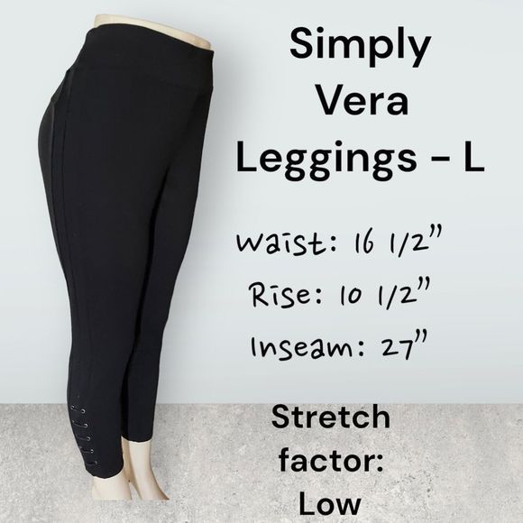 S🅾️LD l Simply Vera by Vera Wang Black Lace-up Leggings, Pants l EUC - Picture 4 of 8